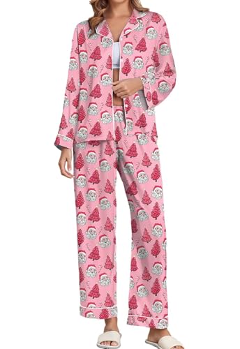 Image of Brosloth Women's Silk Satin Pajamas Pjs Sets Cute Lace Pattern Two Piece Loungewear Set Button Up Pajamas Sleepwear Black