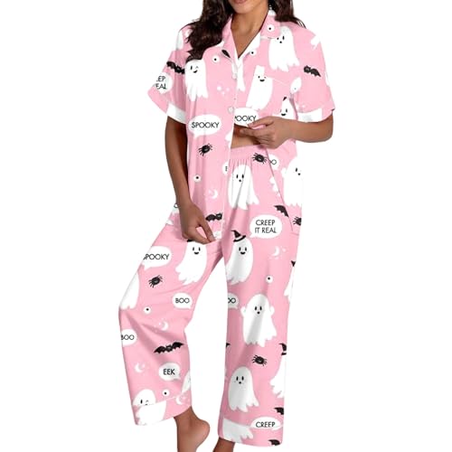 Pyjama familial pour femme vêtement de nuit Halloween à col boutonné
