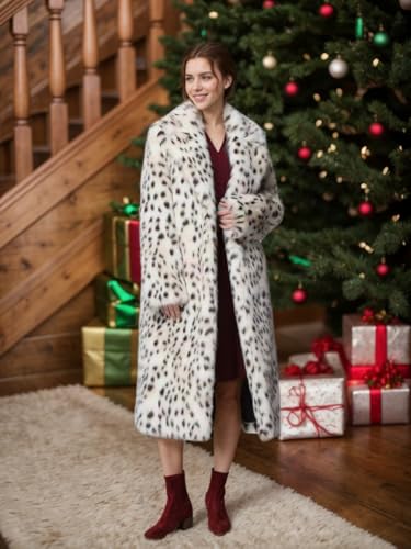 Fashion Lapel Leopard Faux Fur Overcoat Winter Warm Maxi Outerwear for Women2