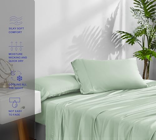 Image of ACCURATEX Cooling Sheets for Hot Sleepers, Split Cal King Size,Sage Green | Viscose Made from Bamboo, 5 Pcs Silky Soft Sheet Set, Breathable Cool for Night Sweats, up to 16 inches Deep Pockect
