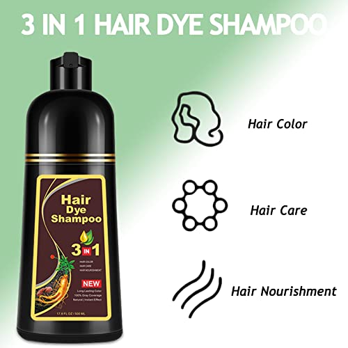 Meidu Instant Dark Brown Hair Color Shampoo For Women & Men, Permanent Hair Dye Shampoo For Gray, 100% Grey Coverage, 3 In 1 Herbal Ingredients, 500Ml #TOP5