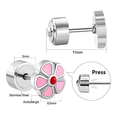 Luxu Kisskids Colorful Flowers Shape Cz Inlaid Stainless Steel Stud Earrings For Teen Girls Women #TOP1