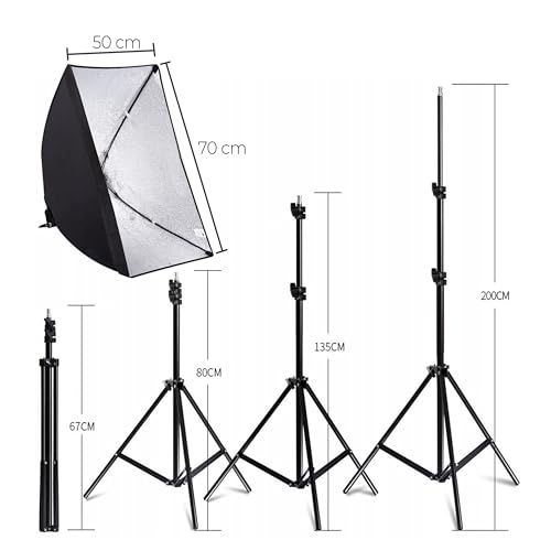 Retoo Softbox Fotostudio Set mit 2 x 135W Fotolampen und 2 x Faltbare Lampenstativs, Beleuchtung für Porträts, Produktfotografie und Videoaufnahme, Reflektors mit Tragetasche
