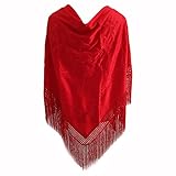 Mantones de flamenca mujer Estilo Mantón de Manila Mantones bordados Mantón grande típico baile flamenco Feria de Abril Sevilla El Rocío, Rojo (160 x 85cm)