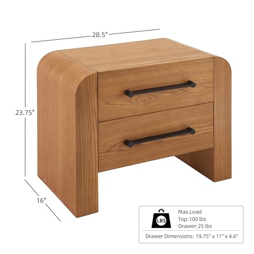 Christopher Knight Home Rulor Modern Nightstand with Drawers, Bedroom Wood Nightstand with Metal Handles, Modern Bedside Table with Drawers, Wooden End Table with Storage, Natural - Image 2