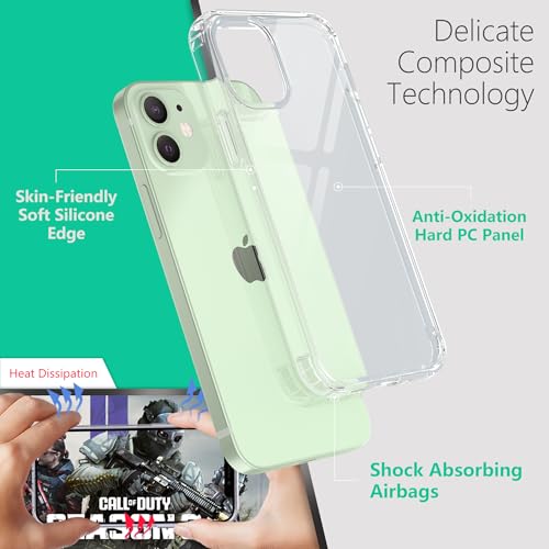 Image of ONES for iPhone 12 mini Slim Case Clear, [PC + TPU Hybrid][Military-Grade Drop Protection][Anti-Yellowing], Shockproof Silicone Hard Cover, Transparent Case