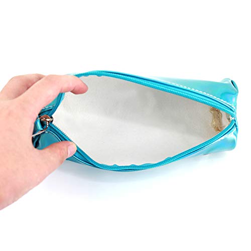 Image of Aisa Pencil Case Holographic Zipper Pen Bags Cosmetics Bags Color Blue