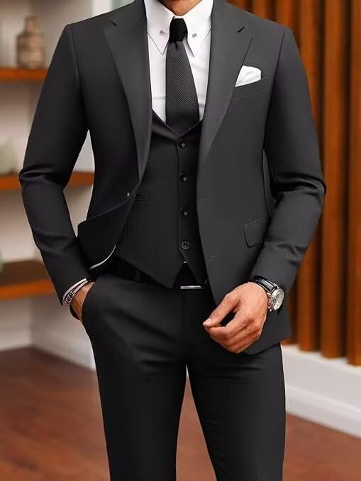 3 Piece Men's Suit Formal Notch Lapel Solid Color Tuxedo Groomsmen Suits for Wedding Prom2