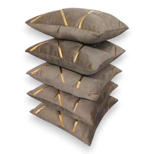 Image of Zikrak Besur Gold Stripe On Velvet|Pack of 5 Cushion Cover|for Home Decoration|Living Room Decor|Hotel Premeuim Quality Cushion Cover|Exclusive ON Amazon (Mouse, 26 x 26 INCH(65 X 65 CM))