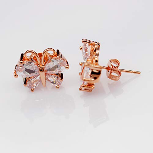 Uloveido Rose Gold Plated White Cubic Zirconia Butterfly Earrings Necklace Pendant And Charm Anniversary Rings Jewelry Set For Bridal Women T236 #TOP2