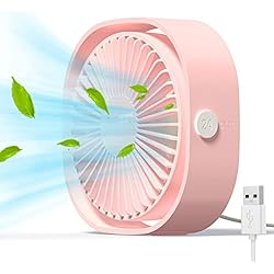 Ventilador Oficina Silencioso Simpeak Ventilador Mini USB Silencioso de 3 Velocidades Mini Fan, 360 Grados Rotation Portátilpara Biblioteca, Oficina, Camping, Picnic, Excursiones(Rosa)