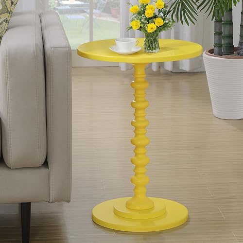 Image of Convenience Concepts Palm Beach Spindle Table 17.75 inch - Traditional Round End Table for Living Room, Turned Solid Wood Side Table, Classic Display Pedestal Table, Yellow