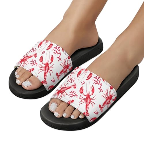 Cartoon Lobster Print PVC Sandals Men's Woman Comfortable Slippers Casual House Lightweight Loafers Quick Drying3