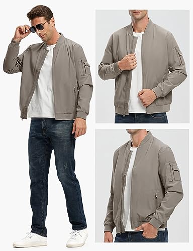 Rdruko Men's Running Jacket Lightweight Bomber Jacket Causal Varsity Flight Windbreaker(Khaki, Us M) #TOP6