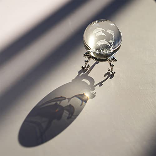 Hdcrystalgifts 3D Engraved Crystal Ball With Stand 60Mm Dolphin Paperweight Glass Sphere Decorative Balls(Clear) #TOP6