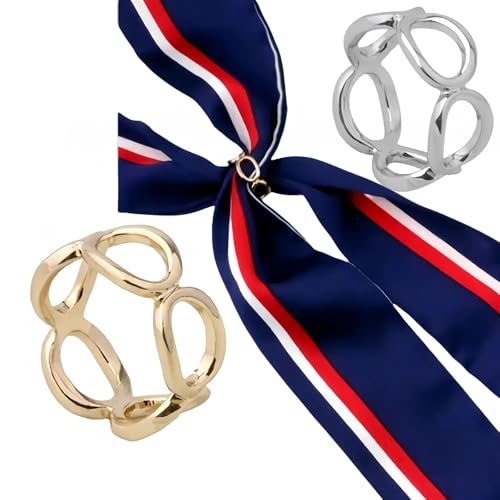 Image of SYWDUDUCLT Scarf Ring for Women's Shawl, Silk Neckerchief, Tshirt, Gold /Sivler, S /M /L, 2 Pcs