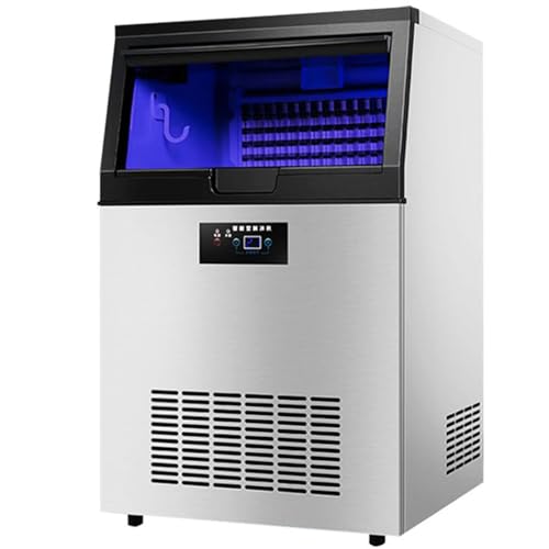 Máquina Industrial de Cubitos de Hielo,Potencia 235W,80kg/24h,Soporta 15kg,Antibacterial con luz Azul,Conexión a Agua Corriente,Pala y Pubos,Acero Inoxidable Máquina de Hacer Hielo Para Bar
