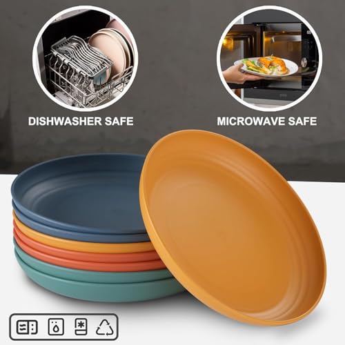Image of Unbreakable Wheat Straw Dinner Plates for Camping, Salad, Kitchen, Dessert, Fruit, Cakes, Pizza, Housewarming, Thanksgiving, Noodles, Ice Cream Dishwasher Safe (20cm+23cm, Green, Pack of 6)