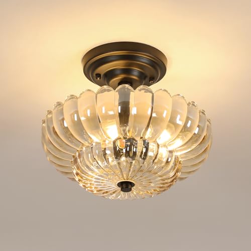 Rétro Fleur Pendentif En Verre Vintage, Loft Lustre Montage Plafonnier, Décoratif Pendentif Lampe...