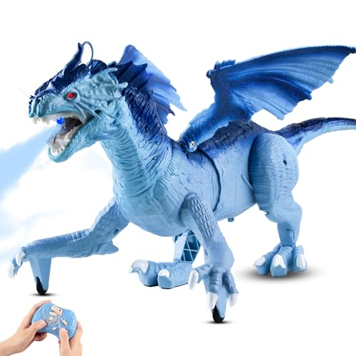 Remote Control Dragon Toy for Kids with 360° Swaying Head, Roaring, Spraying & Light Up - Remote Control Robot Toys for Kids - Birthday, for Boys...