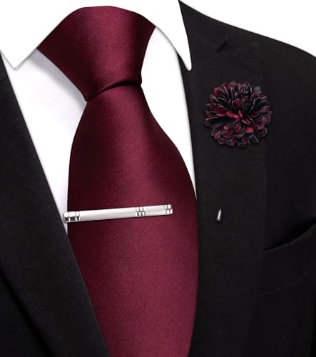Image of Hi-Tie Pretied Boys Ties Solid Color Kids Adjustable Necktie Lapel Pin Clip Set Age 8-12 Wedding School Graduation