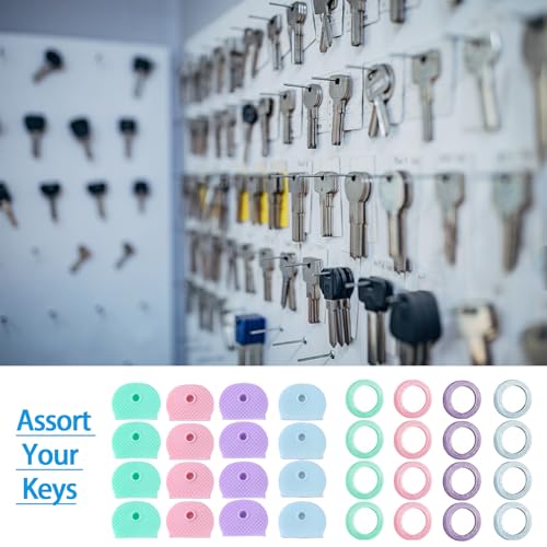 100 Schlüsselkappen, inklusive 40 PVC-Schlüsselkappen, 40 flexible runde Schlüsseletiketten und 20 Schlüsselanhänger, 8 Farben, 2 Stile zum Sortieren Ihrer Rosen