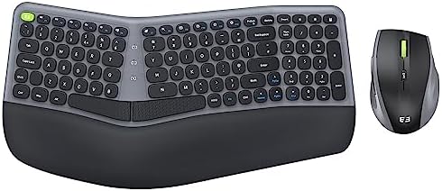 Ergonomic Wireless Keyboard and Mouse Set, Seenda Ergo USB Keyboard Mouse, Split UK Layout, Cushioned Palm Wrist Rest, Compatible with Windows Laptop PC Computer Desktop, Black