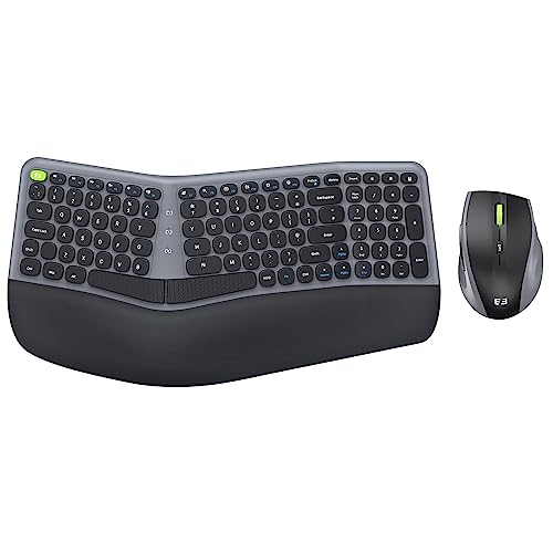 Ergonomic Wireless Keyboard and Mouse Set, Seenda Ergo USB Keyboard Mouse, Split UK Layout, Cushioned Palm Wrist Rest, Compatible with Windows Laptop PC Computer Desktop, Black
