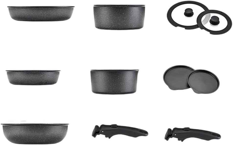 15 個無錆鋼調理器具セットハンドルテフロン加工鍋パン蓋調理器具完全