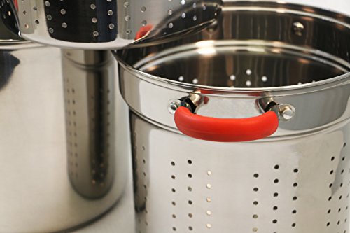 Excelsteel 12 Qt Multifunction Stainless Steel Pasta Cooker With Encapsulated Base, Vented Glass Lid, And Riveted Silicone Covered Handles, 10"D X 13.75"W X 14"H #TOP4
