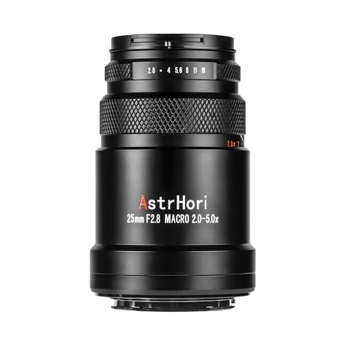 AstrHori 25mm F2.8 2X-5X Ultra Macro Lens Full Frame Manual Focus Compatible with Canon RF mount mirrorless cameras EOSR, RP,R5,R5C,R6,R7,R10,etc.