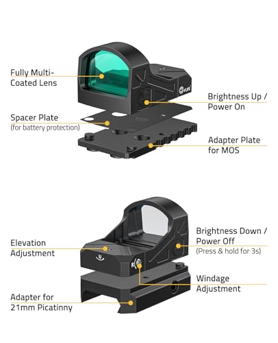 CVLIFE WolfCloak X03 Motion Awake Green Dot Sight for RMR Footprint, 3 MOA Reflex Sight with 0.33" Ultra-Low Profile & 24mm Lens for Full-Sized Pistols, Optics Adapter for MOS & 21mm Picatinny Base - image 7