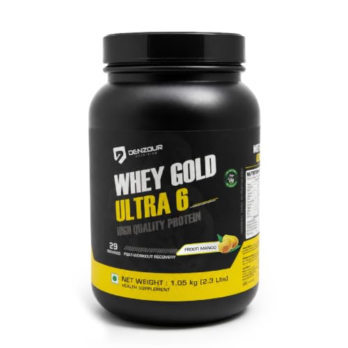 Image of DENZOUR NUTRITION Whey Gold Ultra 6 Protein Powder With 24g Protein | Support Muscle Growth - Frooti Mango Flavour, 1.05 Kg /2.3 lbs (29 Servings)