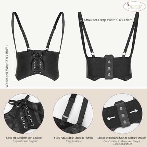 JASGOOD Women's Faux Leather Steampunk Fashion Underbust Waist Corset Belt for Party Club Festival4