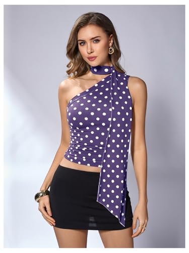 Image of RoseSeek Women's Y2K Leopard Polka Dots Halter Asymmetrical Neck Crop Tops