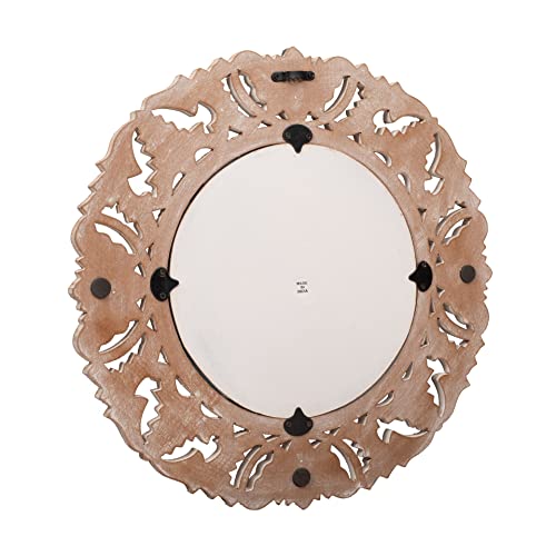 The Wooden Town 18 Inch White Wash Round Wall Mirror,Gorgeous Rustic Farmhouse Accent Mirror,Barn Wood Color Entry Mirror For Bathroom Renovation,Bedrooms,Living Rooms #TOP2