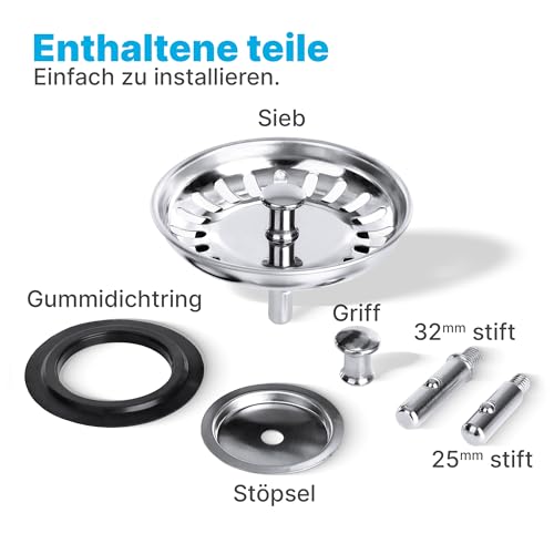 MINISMUS Waschbecken 80 mm - Siebkörbchen Abflussstopfen Edelstahl Waschbeckenstöpsel Waschbeckensieb – Sieb Stöpsel Abfluss Küche Spüle Abflussstopfen Küchenspüle - Edelstahl