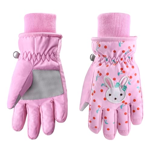 Azarxis Guantes de Esquí Niñas Guantes de Invierno Repelente al Agua a Prueba de Viento Guantes Témicos para Niñas Esquí Snowboard Ciclimo Exteriores (Rosa, L, 4-6 años)