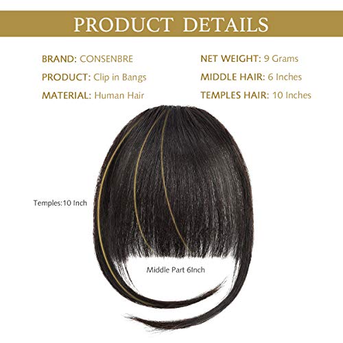 EFA2Z Prendedor de cabelo com franja, extensões de cabelo humano com franja, franja com têmporas par