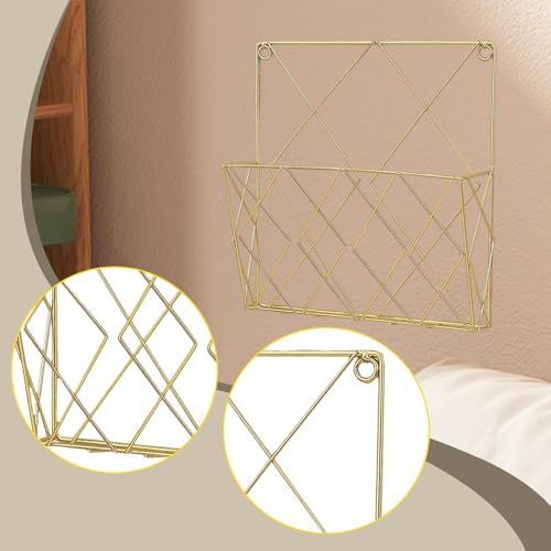 Estante para revistas de pared de metal y periódicos organizador de libros dorado 5