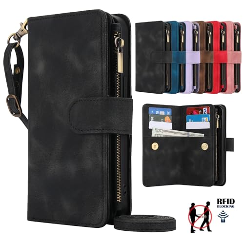 Étui pour Google Pixel 8 rouge style rétro zippé en cuir avec bandoulière pratique