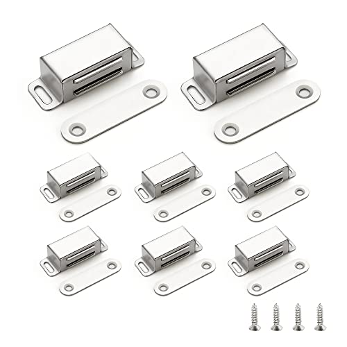Image of Ravinte 8 Pack Silver Magnetic Door Catch, Brushed Satin Nickel Cabinet Magnets, Strong Magnetic Catch Latch for Kitchen Cabinets, Drawers & Cupboards, Stainless Steel Closures