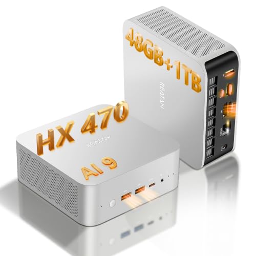 Reatan X8 Mini-PC, AMD Ryzen AI 9 HX 470 (12C/24T, fino a 5,2 GHz, 86 TOPS), 48GB DDR5, 1TB SSD, Radeon 890M, mini computer, Wi-Fi 7 /BT 5.4, OCuLink, Doppia USB4 / HDMI 2.1/DP 2.0, 2.5GbE
