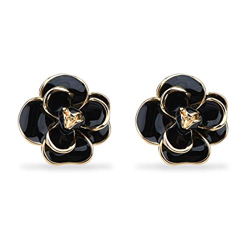 Classic Enamel Camellia Clip Earrings Elegant Flower Hypoallergenic Non Pierced Earrings 925 Silver Stud Earrings for Women Bridal