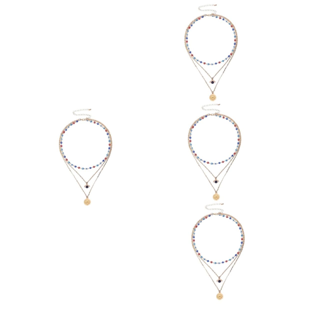 Gioielli da Donna 4pcs Elegante Occhio malvagio Neccano Multi-Strato Gioielli di Femminile per Feste Collana