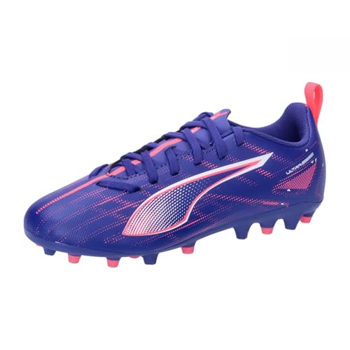 Puma Unisex Youth Ultra 5 Play MG JR Soccer Shoe, Lapis Lazuli-Puma White-Sunset Glow, 38.5 EU