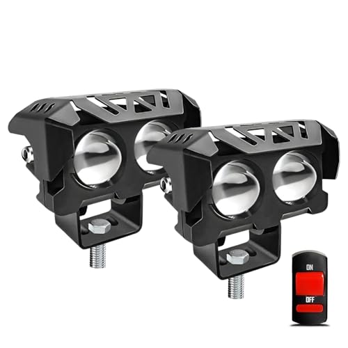Image of FABTEC 2 Led Mini Drive Fog Lights White, Yellow Combo + Flasher Dual Led Bike Projector Fog Light, Bikes Scooty and Motorcycle with On /Off Switch (Set of 2)