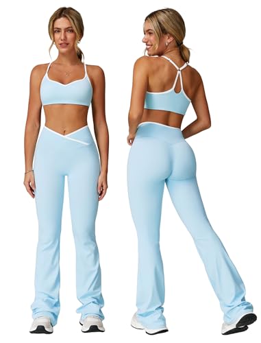ABOCIW Two Piece Workout Sets for Women Color Block Strappy