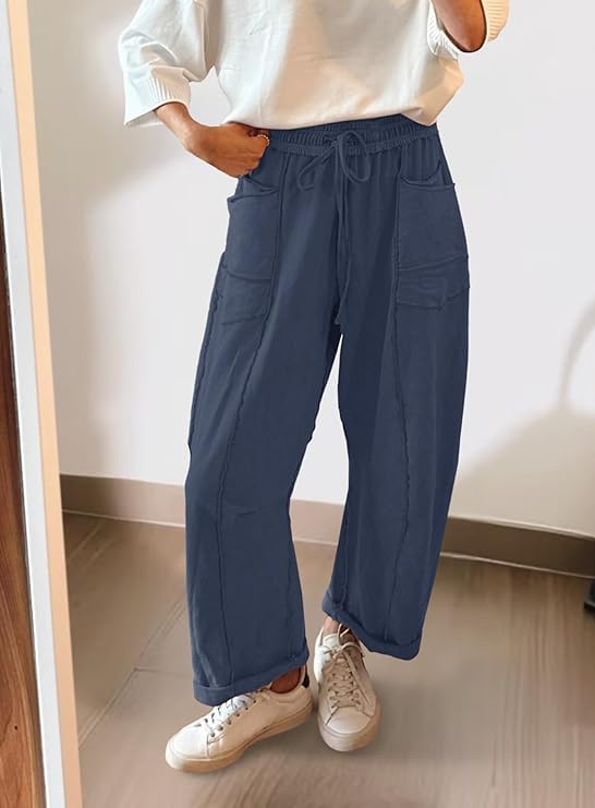 Womens Baggy Wide Leg Pants High Waisted Sweatpants Drawstring Athletic Summer Lounge Beach Trousers with Pockets3