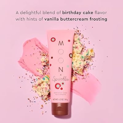 Moon x Sprinkles Birthday Cake Flavored Toothpaste 4.2 Oz, for Kids 6& Adults, Fluoride Free Toothpaste, Gentle Teeth Care, SLS & Sugar-Free, Vegan, Low Foaming with Hints of Vanilla Buttercream
